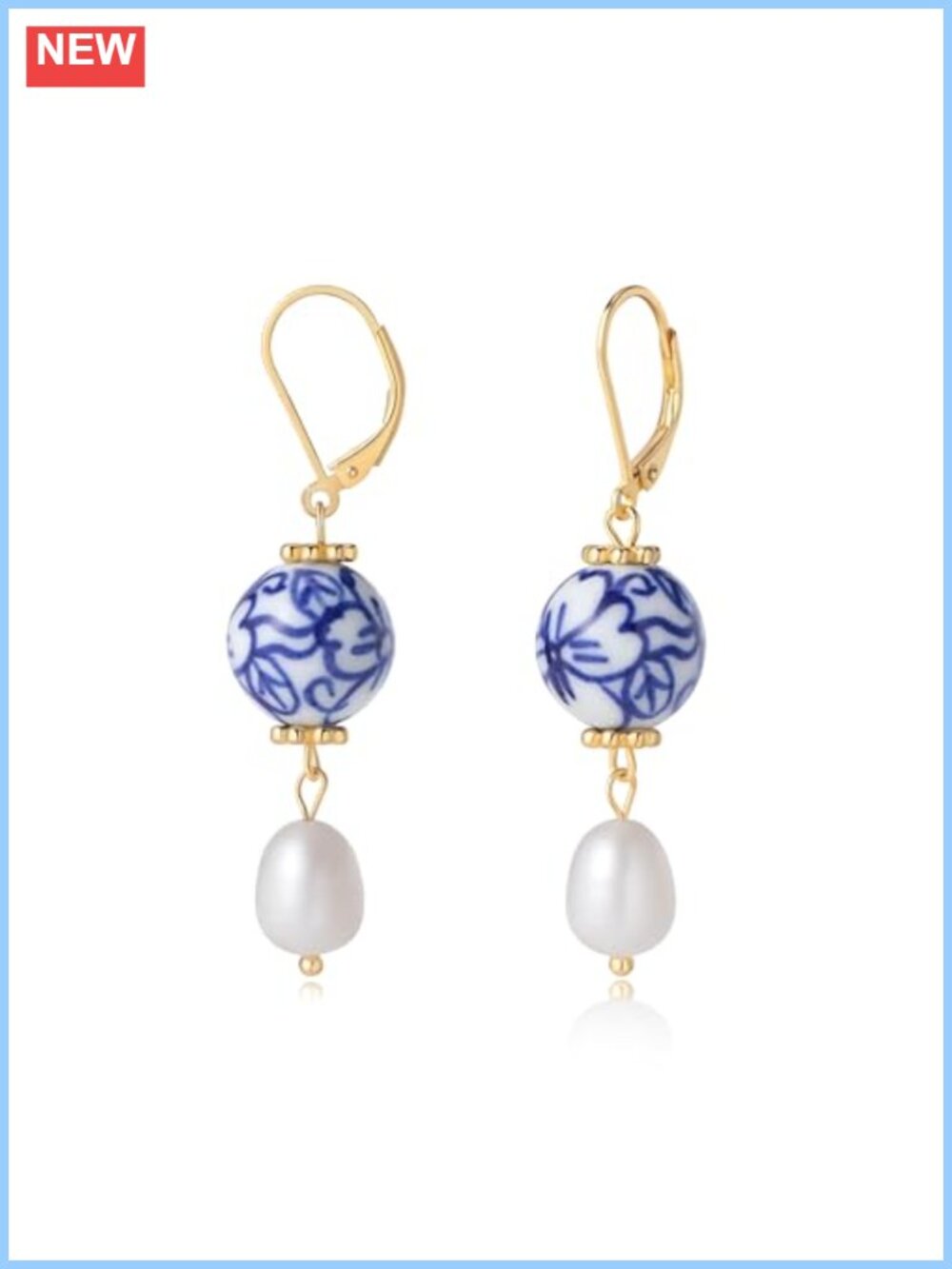 Hand-Painted Porcelain Pearl Drop Earrings Lever Back